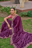 Lavender Organza Embroidery Handwork, C-Pallu Saree with Magenta Silk Blouse - 6902