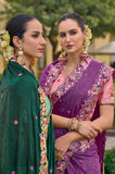 Lavender Organza Embroidery Handwork, C-Pallu Saree with Magenta Silk Blouse - 6902