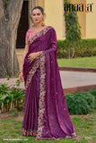 Lavender Organza Embroidery Handwork, C-Pallu Saree with Magenta Silk Blouse - 6903