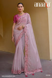 Light Pink Pure Organza Embroidery Handwork, C-Pallu Saree with Pink Silk Blouse - 6908