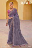 Dusty Grey Pure Organza Embroidery Handwork, C-Pallu Saree with Pink Silk Blouse - 6909