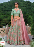 Sea Green and Pink Beautiful Traditional Designer Elegant Embroidery Work Cut Work Silk Lehenga - 7101