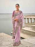 Lavender Pure Viscose Embroidered HandWork C-Pallu Saree with Lavender Silk Blouse - 7201