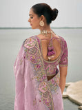 Lavender Pure Viscose Embroidered HandWork C-Pallu Saree with Lavender Silk Blouse - 7201