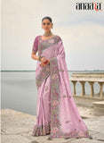 Lavender Pure Viscose Embroidered HandWork C-Pallu Saree with Lavender Silk Blouse - 7201