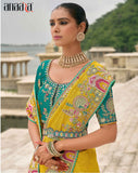 Yellow Pure Viscose Embroidered HandWork C-Pallu Saree with Green Silk Blouse - 7202