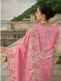 Pink Pure Viscose Embroidered HandWork C-Pallu Saree with Pink Silk Blouse - 7203