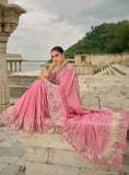 Pink Pure Viscose Embroidered HandWork C-Pallu Saree with Pink Silk Blouse - 7203
