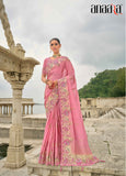 Pink Pure Viscose Embroidered HandWork C-Pallu Saree with Pink Silk Blouse - 7203