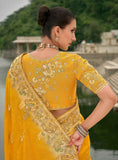 Yellow Pure Viscose Embroidered HandWork C-Pallu Saree with Yellow Silk Blouse - 7204