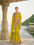Yellow Green Pure Viscose Embroidered HandWork C-Pallu Saree with Green Silk Blouse - 7208