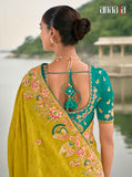 Yellow Green Pure Viscose Embroidered HandWork C-Pallu Saree with Green Silk Blouse - 7208