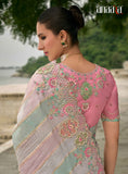 Multi Color Pure Viscose Embroidered HandWork C-Pallu Saree with Pink Silk Blouse - 7209