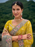 Traditional Mehendi Grey Shaded Pure Dola Viscouse Silk Saree with Embroidery, Patchwork, Cut, and Gota Patti Detailing - 7301