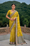 Traditional Mehendi Grey Shaded Pure Dola Viscouse Silk Saree with Embroidery, Patchwork, Cut, and Gota Patti Detailing - 7301