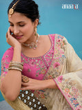 Traditional Off White Cream Pure Dola Viscose Saree with C-Pallu Embroidery, Patchwork, Cut Work Detailing - 7302