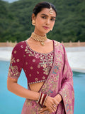 Traditional Pink Pure Dola Viscose Saree with C-Pallu Embroidery, Patchwork, Cut Work Detailing - 7303