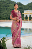 Traditional Pink Pure Dola Viscose Saree with C-Pallu Embroidery, Patchwork, Cut Work Detailing - 7303