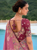 Traditional Pink Pure Dola Viscose Saree with C-Pallu Embroidery, Patchwork, Cut Work Detailing - 7303