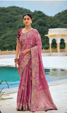 Traditional Pink Pure Dola Viscose Saree with C-Pallu Embroidery, Patchwork, Cut Work Detailing - 7303
