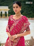 Traditional Pink Pure Dola Viscose Saree with C-Pallu Embroidery, Patchwork, Cut Work Detailing - 7305