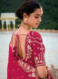 Traditional Pink Pure Dola Viscose Saree with C-Pallu Embroidery, Patchwork, Cut Work Detailing - 7305
