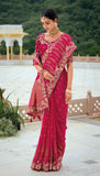 Traditional Pink Pure Dola Viscose Saree with C-Pallu Embroidery, Patchwork, Cut Work Detailing - 7305