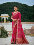 Traditional Pink Pure Dola Viscose Saree with C-Pallu Embroidery, Patchwork, Cut Work Detailing - 7305