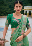 Traditional Green Pure Dola Viscose Saree with C-Pallu Embroidery, Patchwork, Cut Work Detailing - 7306