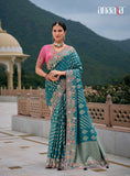 Traditional Grey Pure Dola Viscose Saree with C-Pallu Embroidery, Patchwork, Cut Work Detailing - 7307