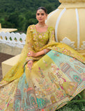 Shaded Multi Color Yellow Beautiful Traditional Designer Elegant Embroidery Work Cut Work Silk Lehenga - 7402