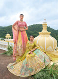 Shaded Multi Color Yellow Beautiful Traditional Designer Elegant Embroidery Work Cut Work Silk Lehenga - 7402