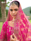 Beautiful Traditional Designer Elegant Pink Embroidery Work Cut Work Silk Lehenga - 7404