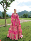 Beautiful Traditional Designer Elegant Pink Embroidery Work Cut Work Silk Lehenga - 7404