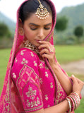 Beautiful Traditional Designer Elegant Pink Embroidery Work Cut Work Silk Lehenga - 7404