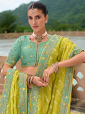 Beautiful Traditional Designer Elegant Sea Green Embroidery Work Cut Work Orgenza Silk Lehenga - 7406