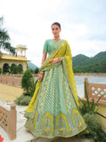 Beautiful Traditional Designer Elegant Sea Green Embroidery Work Cut Work Orgenza Silk Lehenga - 7406