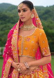 Beautiful Traditional Designer Elegant Orange Embroidery Work Cut Work Orgenza Silk Lehenga - 7407