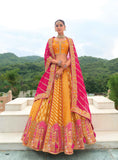 Beautiful Traditional Designer Elegant Orange Embroidery Work Cut Work Orgenza Silk Lehenga - 7407