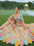 Beautiful Traditional Designer Elegant Multi color Embroidery Work Cut Work Pure Zari Silk Lehenga - 7410