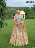Beautiful Traditional Designer Elegant Multi color Embroidery Work Cut Work Pure Zari Silk Lehenga - 7410