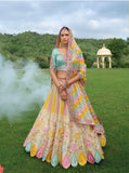 Beautiful Traditional Designer Elegant Multi color Embroidery Work Cut Work Pure Zari Silk Lehenga - 7410