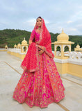 Beautiful Traditional Designer Elegant Pink Embroidery Work Cut Work Silk Lehenga - 7411