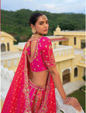 Beautiful Traditional Designer Elegant Pink Embroidery Work Cut Work Silk Lehenga - 7411