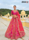 Beautiful Traditional Designer Elegant Pink Embroidery Work Cut Work Silk Lehenga - 7411