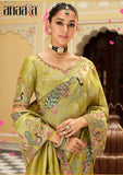 Olive Green Ziraf Traditional Saree with Silk Blouse & Embroidery Work - 7807