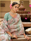 Multi Color Pure Viscose Embroidered HandWork C-Pallu Saree with Pink Silk Blouse - 7812
