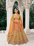 Orange Gold Yellow Shaded Embroidered Tissue Zari Lehenga Set - 7901