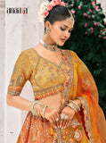 Orange Gold Yellow Shaded Embroidered Tissue Zari Lehenga Set - 7901