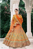 Orange Gold Yellow Shaded Embroidered Tissue Zari Lehenga Set - 7901